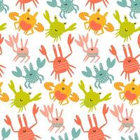 seamless background with different funny baby crabs. Marine pattern vector