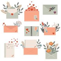 A set of envelopes for the holidays. Spring flowers and letters. Congratulation vector