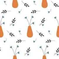 Seamless background with hand-drawn vases and flowers. Pattern with tulip flowers vector