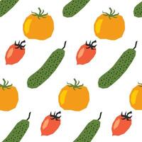 Seamless pattern with ripe tomatoes and cucumbers. Applique style drawing. Background, wrapping paper. vector