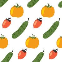 Seamless pattern with ripe tomatoes and cucumbers. Applique style drawing. Background, wrapping paper. vector