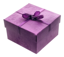 ai generado elegante púrpura regalo caja con cinta en transparente antecedentes - valores png. png