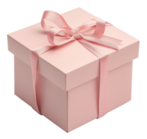 AI generated Pink gift box with satin ribbon bow on transparent background - stock png. png