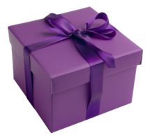 AI generated Elegant purple gift box with ribbon on transparent background - stock png. png