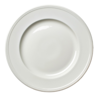 AI generated Elegant white ceramic plate with a glossy finish and detailed rim on transparent background - stock png. png