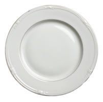 AI generated Elegant white ceramic plate with a glossy finish and detailed rim on transparent background - stock png. png