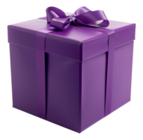 ai generado elegante púrpura regalo caja con cinta en transparente antecedentes - valores png. png