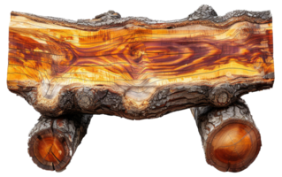 AI generated Rustic wooden bench crafted from natural logs on transparent background - stock png. png
