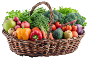 AI generated Bountiful basket of assorted fresh fruits on transparent background - stock png. png