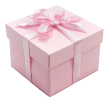 AI generated Pink gift box with satin ribbon bow on transparent background - stock png. png