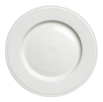 AI generated Elegant white ceramic plate with a glossy finish and detailed rim on transparent background - stock png. png