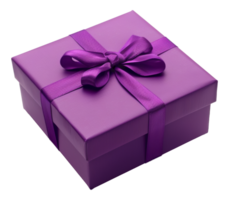 AI generated Elegant purple gift box with ribbon on transparent background - stock png. png