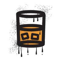 Whiskey drinking glass graffiti drawn with black spray paint art vector