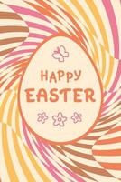 Happy Easter greeting card with groovy background in retro style vector