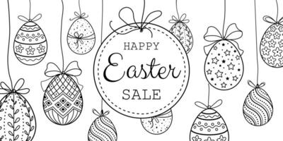 Happy Easter sale banner with hanging decorative Easter eggs isolated on white background vector
