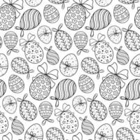 Easter eggs seamless pattern Cute outlined eggs with bows isolated on white vector