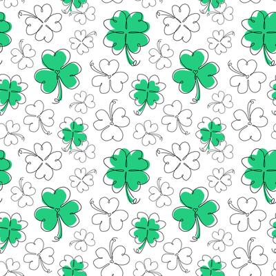 Seamless pattern with clover green leaves isolated on white background