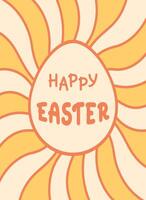 Happy Easter greeting card with groovy background. Easter Egg shaped frame in retro style vector