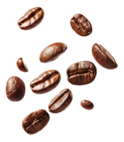 ai generiert geröstet Kaffee Bohnen fallen mit dynamisch Bewegung auf transparent Hintergrund - - Lager png. png