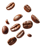 AI generated Roasted coffee beans falling with dynamic motion on transparent background - stock png. png