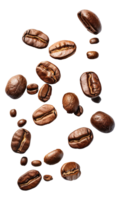 ai genererad rostad kaffe bönor faller med dynamisk rörelse på transparent bakgrund - stock png. png