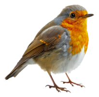 AI generated European robin perched on branch on transparent background - stock png. png