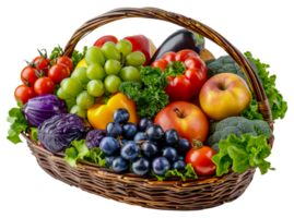 AI generated Bountiful basket of assorted fresh fruits on transparent background - stock png. png