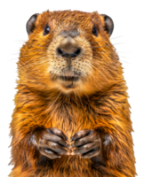 AI generated Curious beaver looking forward with paws together on transparent background - stock png. png