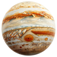 AI generated High-resolution image of planet Jupiter with swirling storms and red spot on transparent background - stock png. png