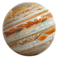 AI generated High-resolution image of planet Jupiter with swirling storms and red spot on transparent background - stock png. png