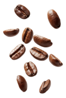 AI generated Roasted coffee beans falling with dynamic motion on transparent background - stock png. png