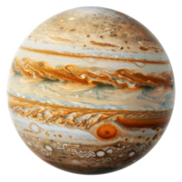 AI generated High-resolution image of planet Jupiter with swirling storms and red spot on transparent background - stock png. png