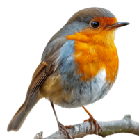 AI generated European robin perched on branch on transparent background - stock png. png