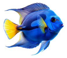 AI generated Blue and yellow fish with striking pattern on transparent background - stock png. png