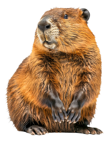 AI generated Curious beaver looking forward with paws together on transparent background - stock png. png