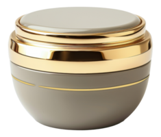 AI generated Elegant skincare container with gold trim on grey on transparent background - stock png. png