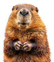 AI generated Curious beaver looking forward with paws together on transparent background - stock png. png