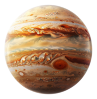 ai generato alta risoluzione Immagine di pianeta Giove con vorticoso tempeste e rosso individuare su trasparente sfondo - azione png. png
