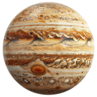 AI generated High-resolution image of planet Jupiter with swirling storms and red spot on transparent background - stock png. png