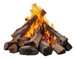 AI generated Inviting campfire with vibrant flames and logs on transparent background - stock png. png