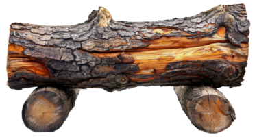 AI generated Handmade log bench with rich wood grain on transparent background - stock png. png