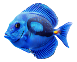 ai generato blu tropicale pesce con giallo pinne su trasparente sfondo - azione png. png