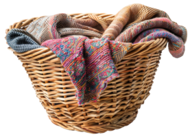 AI generated Laundry in wicker basket on transparent background - stock png. png