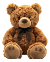 AI generated Plush teddy bear with tartan bow on transparent background - stock png. png