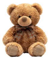 ai genererad plysch teddy Björn med tartan rosett på transparent bakgrund - stock png. png