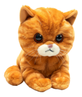 AI generated Plush orange tabby cat toy on transparent background - stock png. png