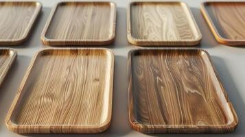 AI generated Wooden trays for hot and cold dishes in restaurants and cafes. photo