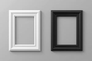 AI generated Black wood frame and white picture frame isolated on gray background. Object with clipping path photo
