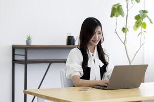 A working Japanese woman by remote work in the home office closeup photo