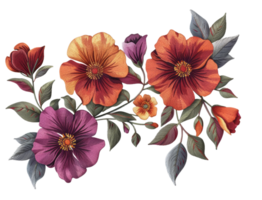 AI generated Vibrant floral embroidery art with orange blooms on transparent background - stock png. png